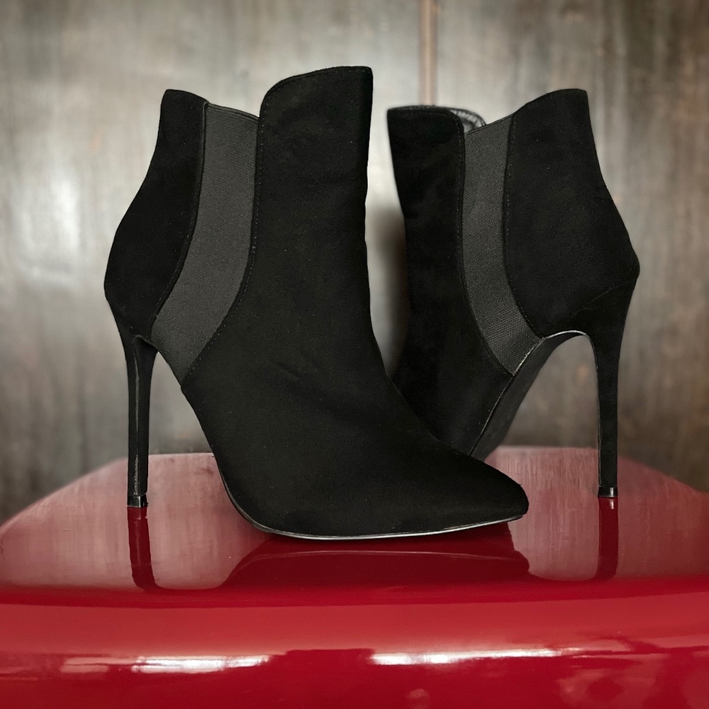 Black Faux Suede High Heel Booties - Size 6